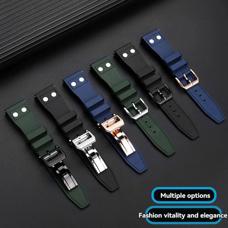 20mm 21mm 22mm-Soft FKM Fluororubber Watch Strap For IWC Big Pilot Portofino TOP GUN series with Rivet Design Watch Band