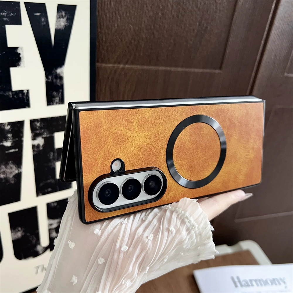 حافظة جلدية فاخرة لهاتف سامسونج جالاكسي Z Fold 7 zfold6 z flod 5 4 3 غطاء جذب مغناطيسي يدعم غلاف شحن لاسلكي