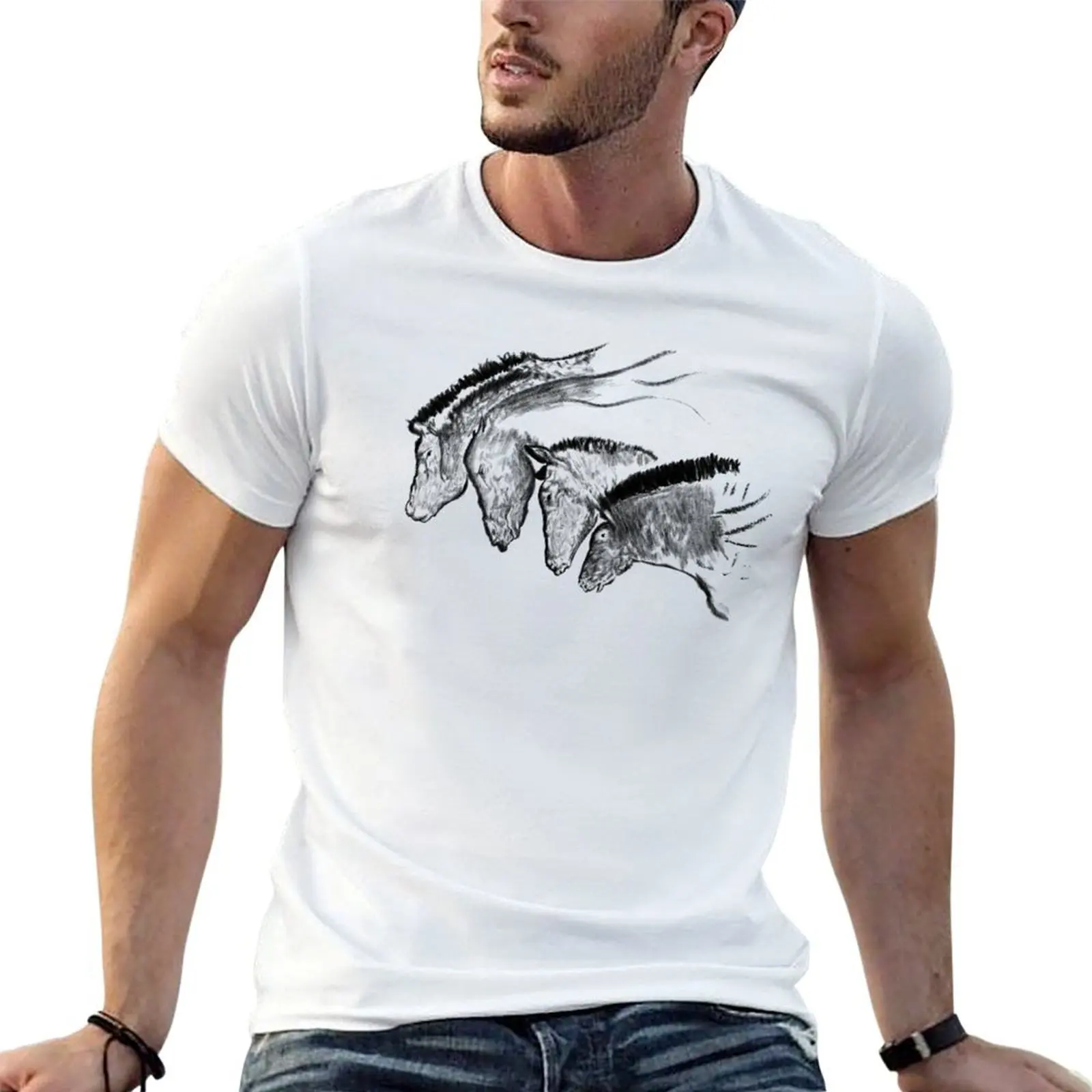 

Stone Age cave painting of four horses from the Chauvet Cave Lines T-Shirt man t shirts graphic funny t shirts man T-Shirt