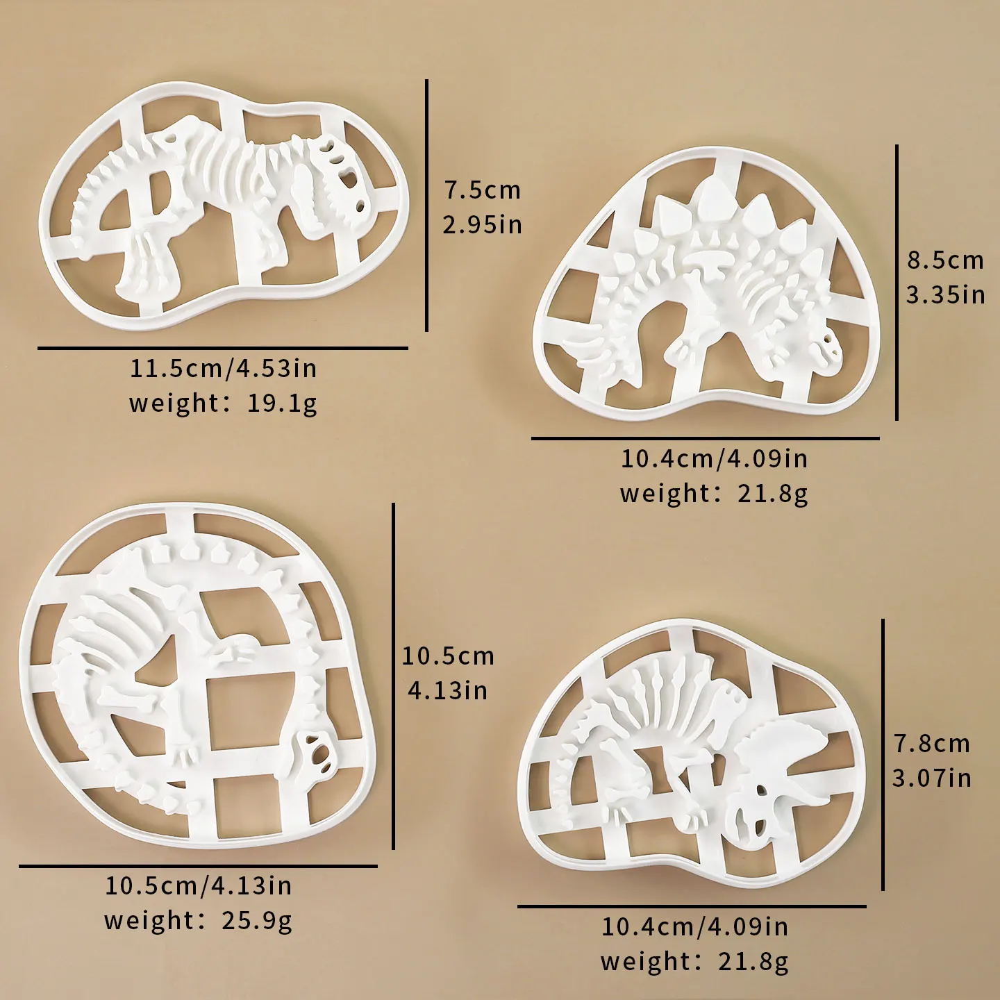 4 Pcs Dinosaur Themed Cookie Cutter Cute Dino Shaped Pastry Cupcake Fondant Cheese Baking Molds for Kids Birthday Theme Party