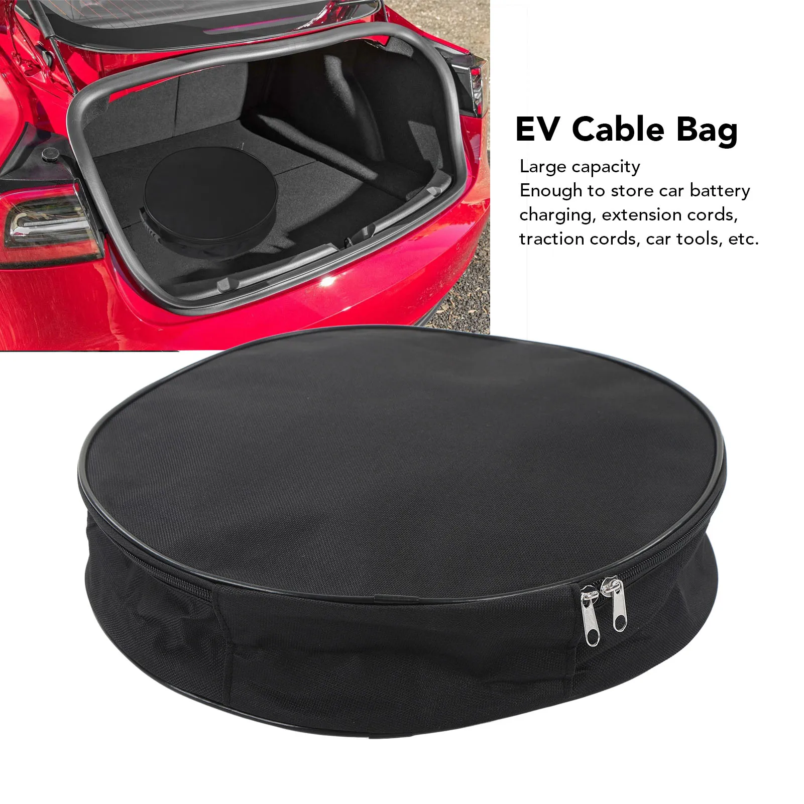 EV Cable Bag Large Capacity Oxford Cloth 14.6in Diameter Jumper Cable Storage Bag Waterproof Round For Outdoor Activity