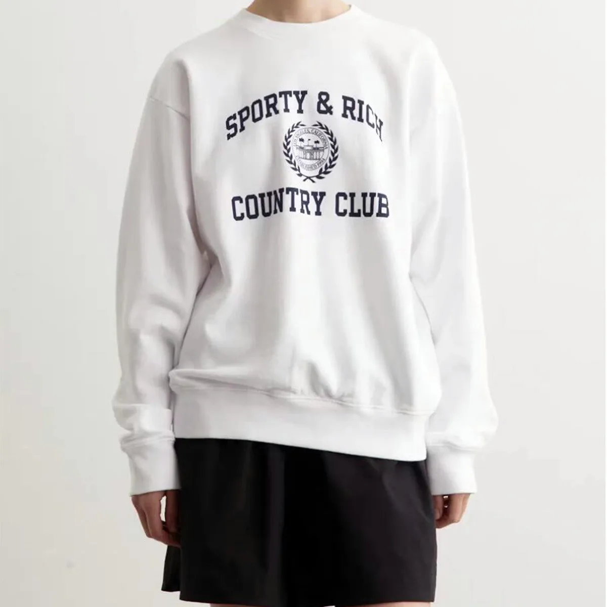 Vintage Style Country Club Printing Cotton Crewneck Pullovers Autumn Women Fashion Oversize Casual Sweatshirts 90's Jumpers