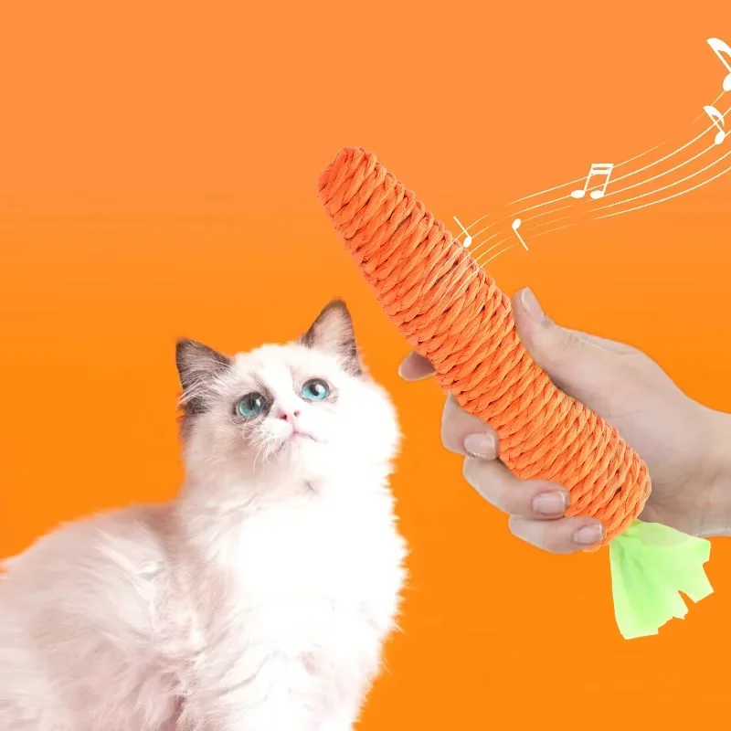 Fabric Carrot Cat Toy, Cat Annoyingly Grinding Teeth Sound Toy, Bite Resistant Paper Rope to Clean Teeth