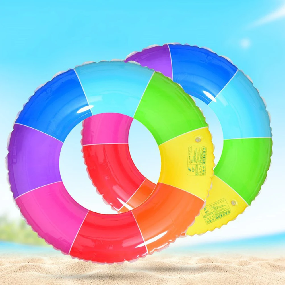 

Thicken Plastic Rainbow Design Inflatable Swimming Ring Safety Aid Float Seat Ring Sports Accessory for Adults Children (80cm, R
