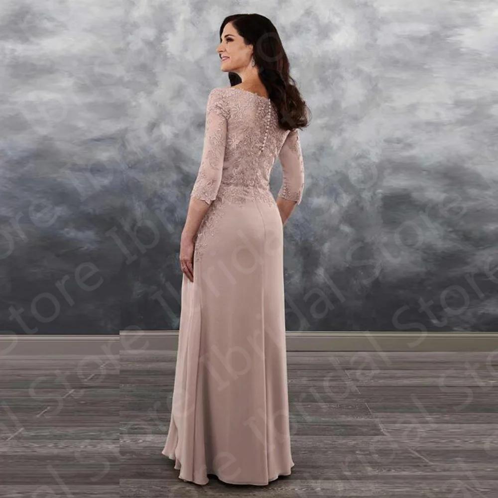 Charmoso empoeirado rosa mãe da noiva vestidos de renda 2024 vestidos de festa de casamento 3/4 mangas bateau decote vestidos de mãe à venda