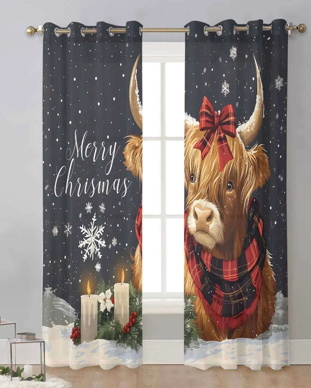 Christmas Yak Plaid Scarf Curtain Tulle Curtains For Living Room Kitchen Window Treatments Voile Curtains