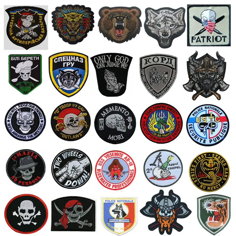 Skull Badge Embroidery Patch Army Military Tactical Insignia Clothes Patches for Caps Backpacks Uniforms Decorative Accessories