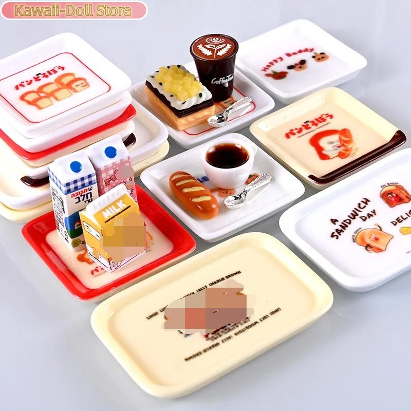 10Pcs 1/12 인형 집 만화 미니 트레이 요리 세트 인형 집 시뮬레이션 주방 장식 장난감 아이 놀이 장난감 척