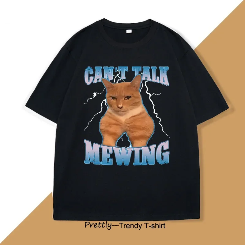 

Funny Mewing Cat Meme T Shirt Men Women Short Sleeve Casual Cats Lover T-shirt O-Neck Loose Casual Short Sleeves Tees Clothing