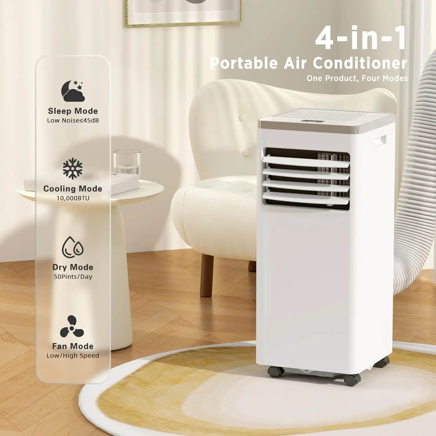 10,000 BTU Portable Air Conditioners Cool Up to 450 Sq.Ft, 4 Modes Portable AC Unit with Remote Control/LED Display