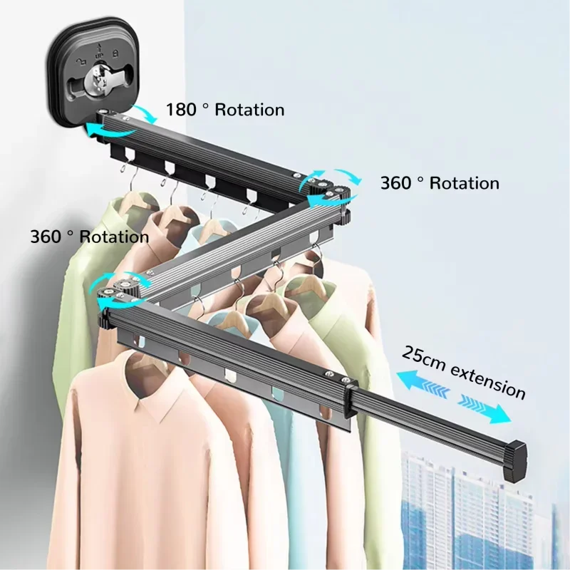 No Punching Wall Mounted Clothes Hanger Retractable Wall Mounted Laundry Drying Rack Collapsible Drying Racks Space Saving