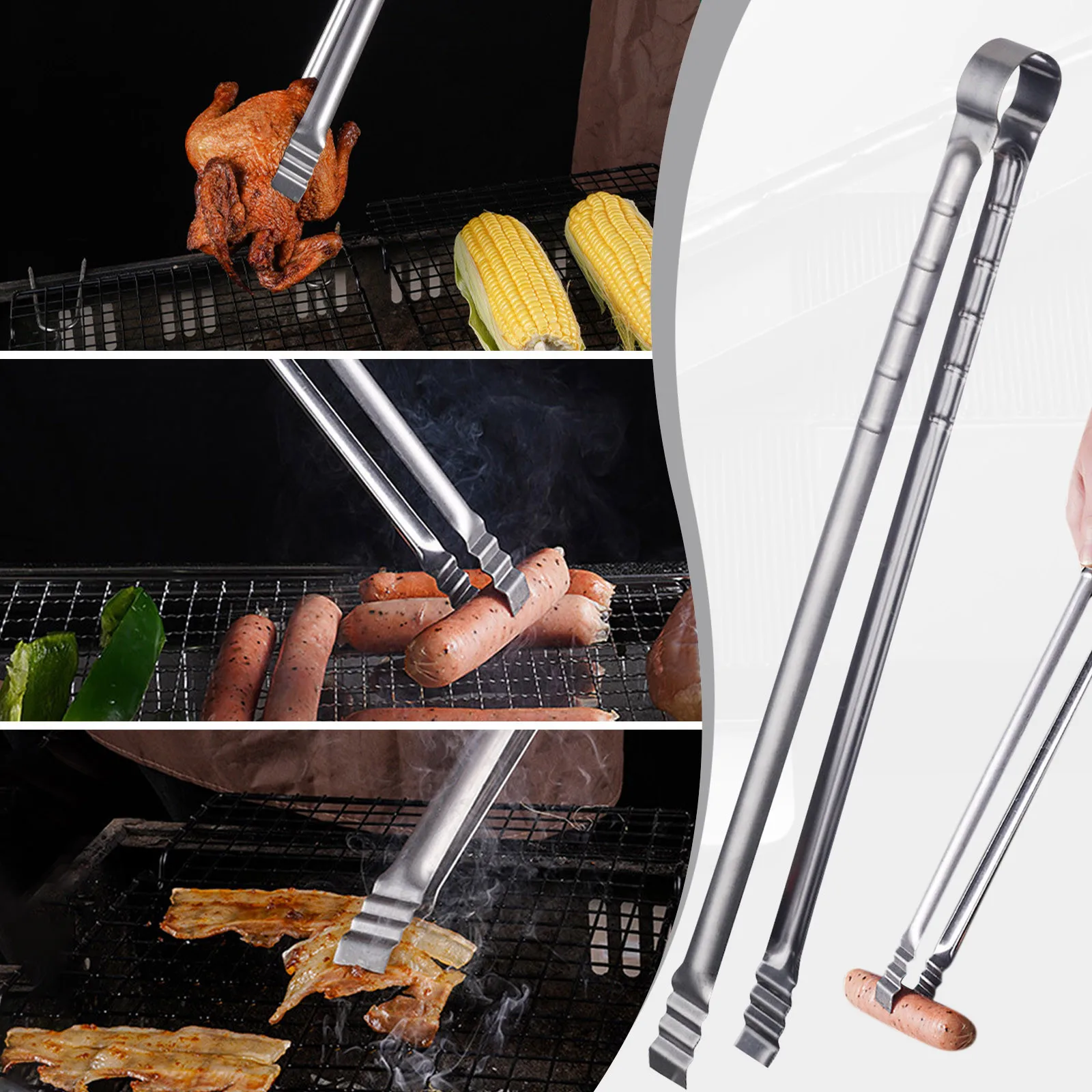 Szczypce do grilla ze stali nierdzewnej Szczypce do grilla z długą rączką Metalowe szczypce do grilla Hot Dog Flipping Clip Uniwersalny
