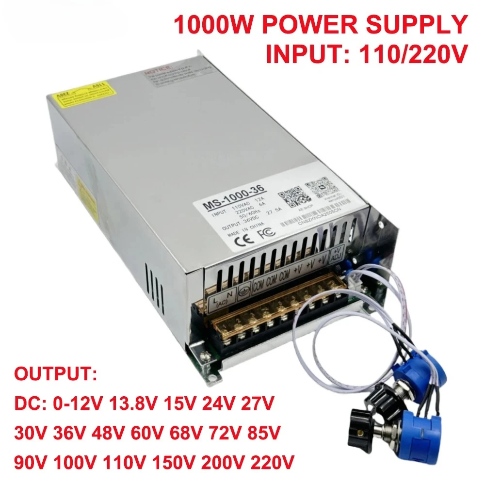 1000W Power Supply 0-12V 15V 24V 27V 30V 36V 48V  200V 110/220V Ac To Dc Smps