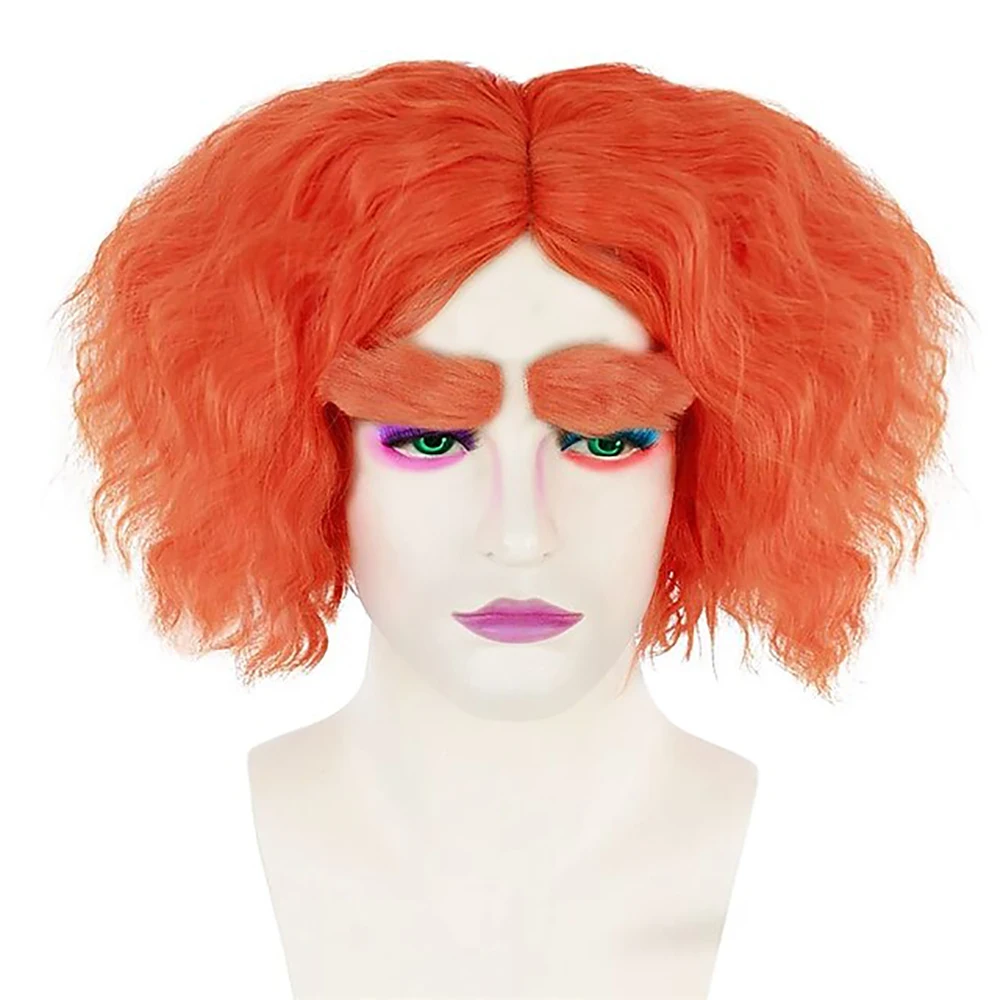 Synthetic Hair Wig Orange Cosplay Wig Curly Short Wig Men's Wig for Party Halloween