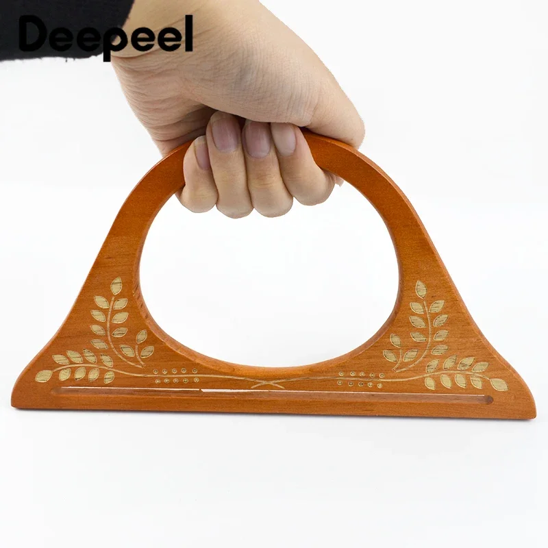 2Pcs 25cm Embossed Wooden Bags Handle Purse Frame Handbag WovenBag Kiss Clasp DIY Sewing Brackets for Making Bag Accessories