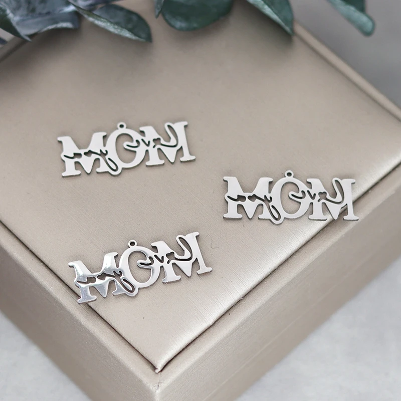 3pcs Love You Mom Charms Stainless Steel Maternal Love Pendant Handmade Jewelry Accessories Unique Mother's Day Gift Making