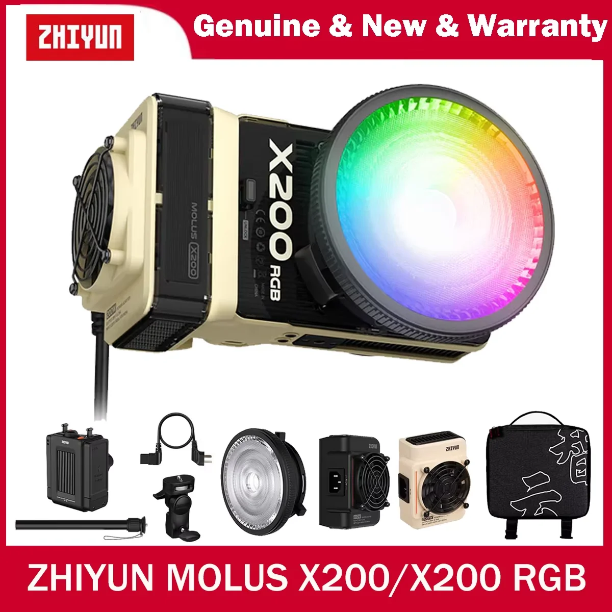 

Светодиодный видеосвет ZHIYUN MOLUS X200 RGB X200 Bi-color 200W с высокой яркостью, регулируемой цветовой температурой и управлением через приложение для видеоблогинга и съемки.