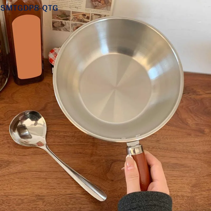 Hot！Stainless Steel Instant Noodle Pot Small Pot For One Person High-value Appearance Wood Handle Snack Pot Small Cooking Pot