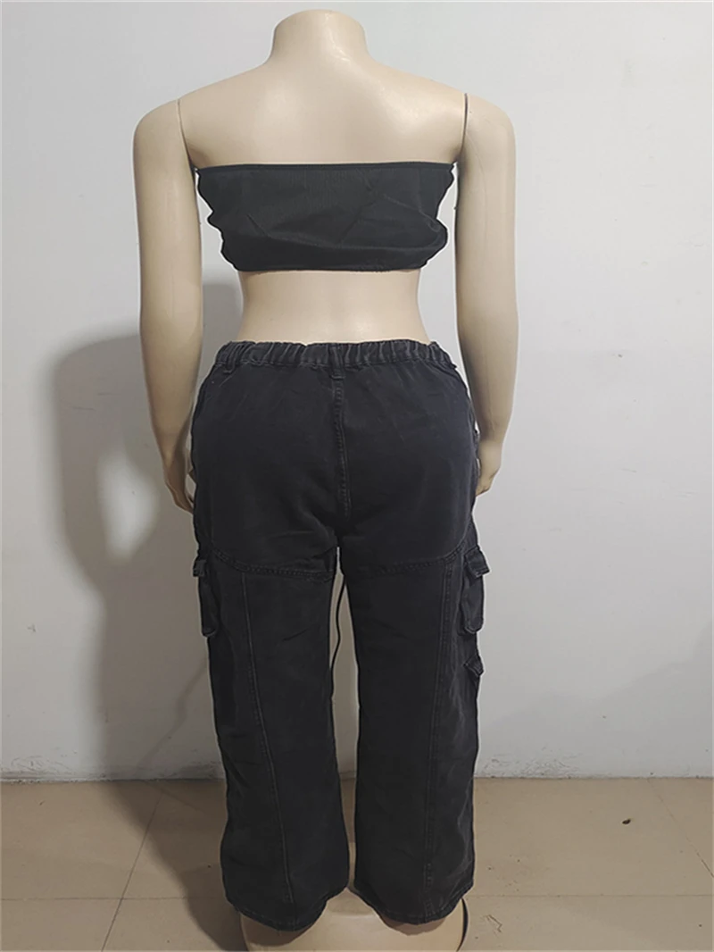 스트릿웨어 데님 카고 팬츠 가을 여성 하이웨이스트 멀티 포켓 스트레이트 진 카우보이 캐주얼 청바지 데님 팬츠