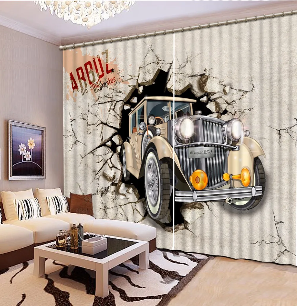 Fashion Customized 3D Curtain Car Hole In The Wall Curtain 3D Bathroom Shower Curtain Blackout 3D Curtains