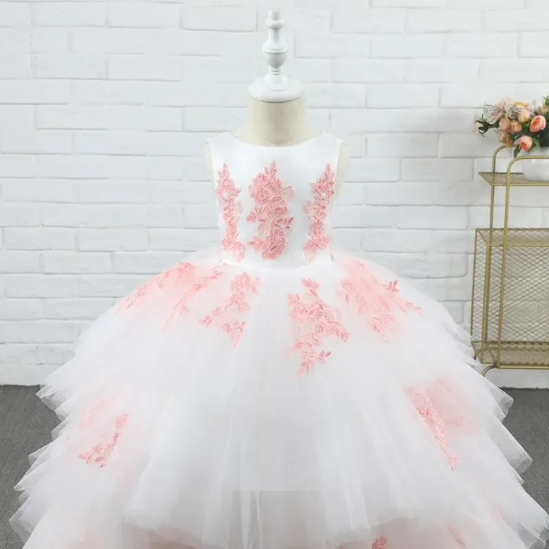 Vestido blanco de flores para niña, traje elegante de tul para fiesta de primera comunión y graduación, 2023