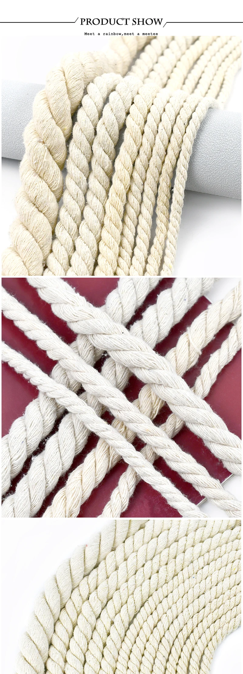 2/5/10M 5-20mm Geflochtene Makramee-Schnur Gedrehte Seile Faden Dekorative Kordel 3-adrige Baumwollschnur DIY Tasche Kleidung Heim Spitze Nähen – Detail 9