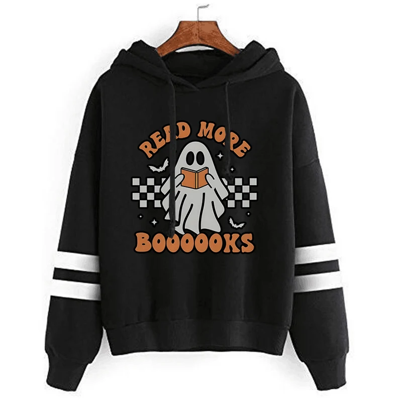 Boooooks-Sudadera con capucha para mujer, suéter de manga larga con estampado de fantasma de Halloween, Otoño e Invierno