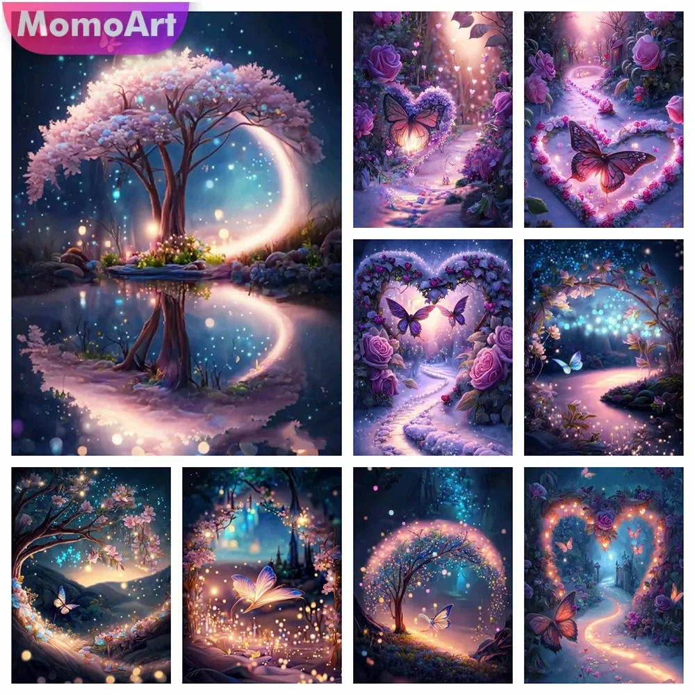 MomoArt New Arrival Diamond Mosaic Tree Painting Love Flower Cross Stitch Fantasy Landscape Street Embroidery Handmade Gift