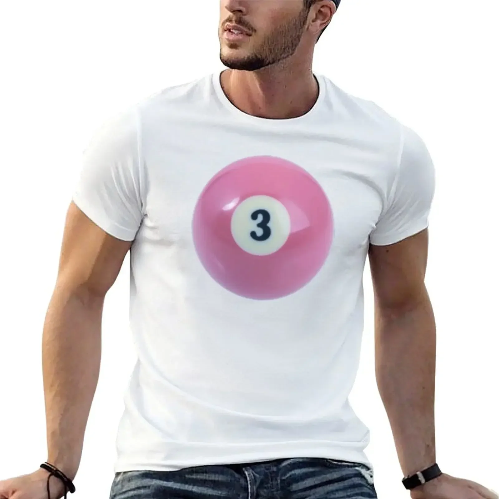 number 3 solid pink billiard ball T-Shirt Minimalist Casual Short Sleeve Top