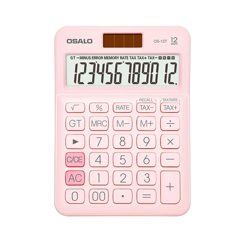 New 12T Supply Pink Cute Calculator Solar Dual Power 12 Digit Display Student Model Tax Rate Calculator