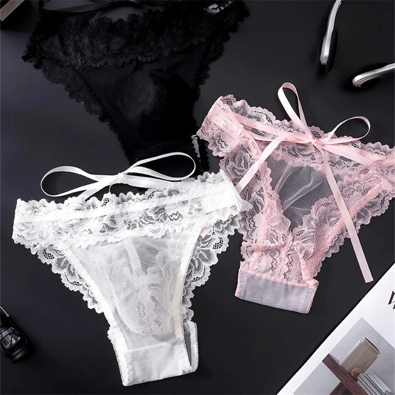 New adults 18 plus Sexy men's underwear lace lingerie bow tangas japonesa Back strap man thong hollowed out calzoncillos hombre