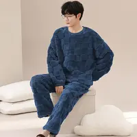 Conjunto de pijama térmico de terciopelo grueso para hombre, ropa de dormir de gran tamaño, de color Coral, para ocio, deportiva, para chico joven, para invierno, L-5XL