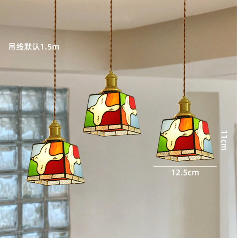 Japanese Retro Handmade Full Copper Glass Pendent Lamp Peace Dove Pendant Light Bedroom Dining  Foyer Corridor Lighting Fixtures