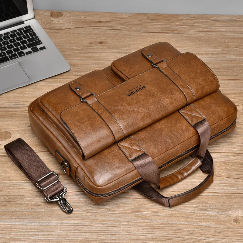 Men's business briefcase, large-capacity high-end laptop bag, single-shoulder crossbody simple hand-held briefcase