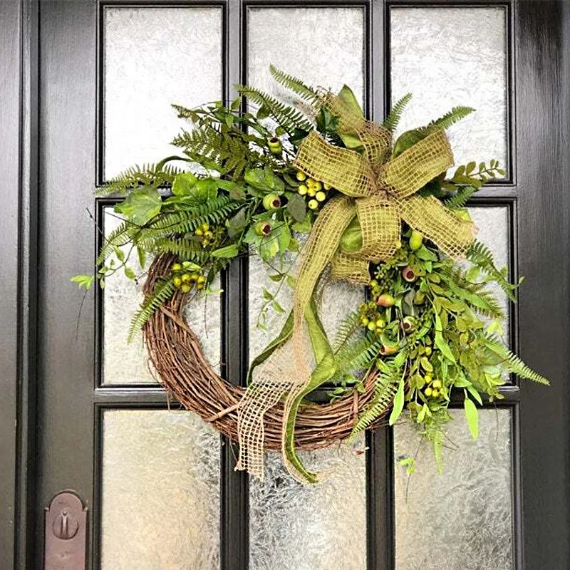 

Garden Green Pod Plant Garland Dead Branches Rattan Circle Door Hanging Thanksgiving Wall Door Decorative Wreath Pendant