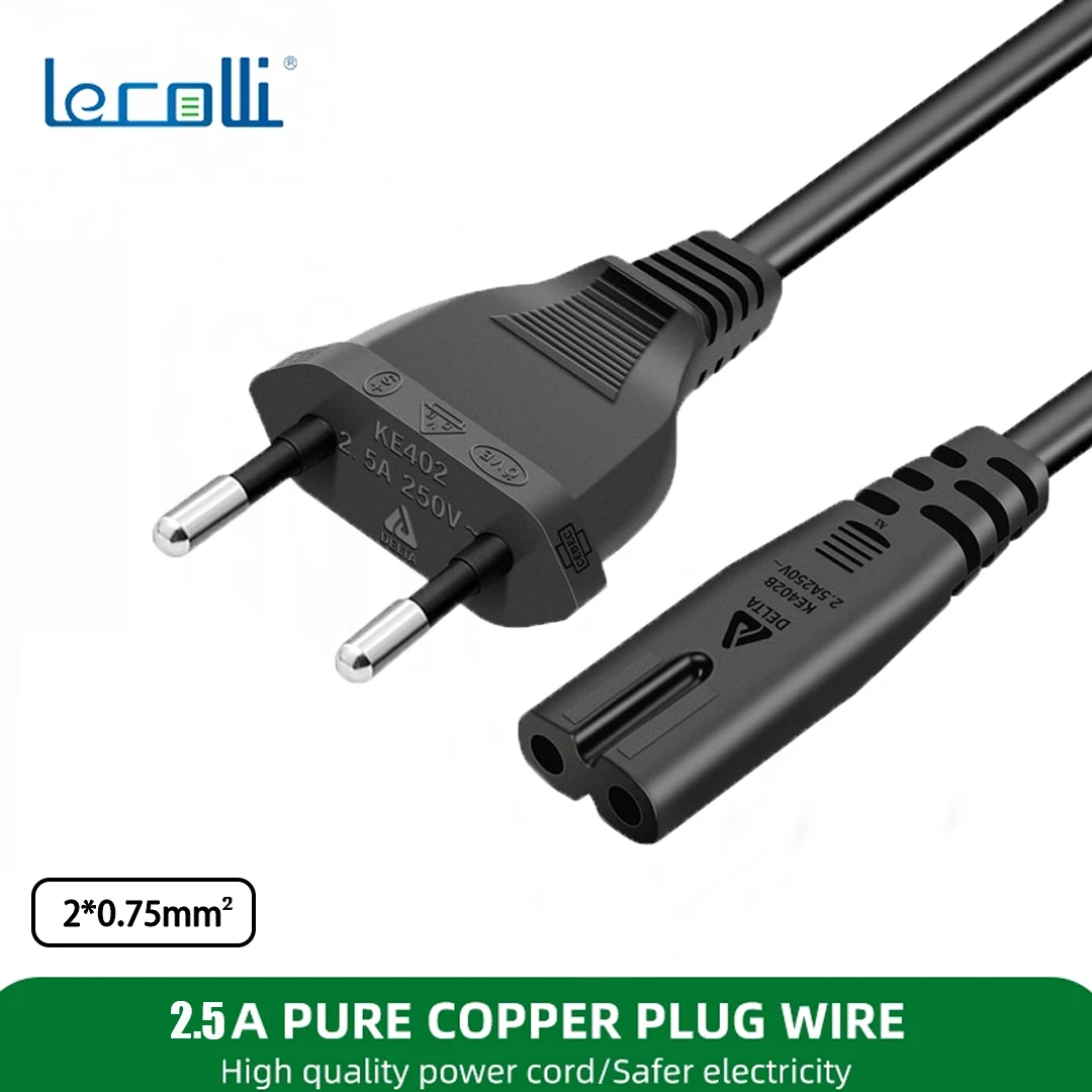 

European standard 8-tail universal interface pure copper two-core power cord for audio/LCD/printer/power adapter equipment