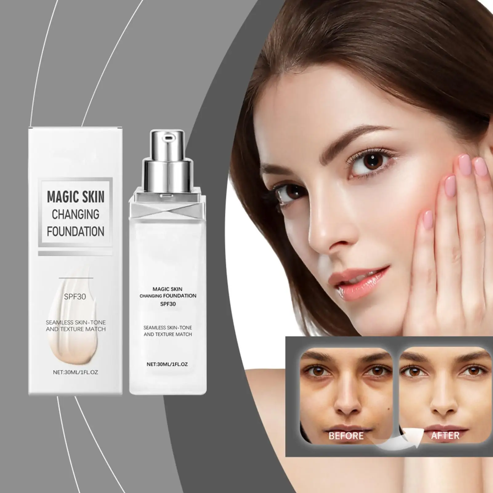 Color Changing Foundation Color Match Foundation SPF 30 Concealer Hydrating Coverage Cream Tone Correcting Base Face Women