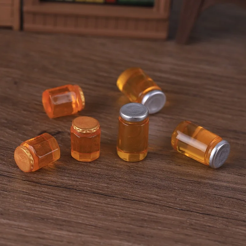 5pcs Mini Honey Jar Honey Pot Model Resin Miniature Dollhouse Food Simulated DIY Pendant Fake Food Play Decor Doll Accessories