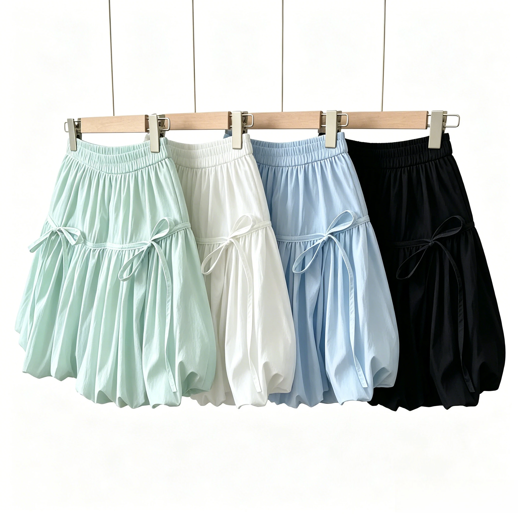 Girls Bow Bubble Skirt Elastic Waist Puffy Balloon Short Skirt Kids Summer Loose A Line Casual Tutu Skirt Sweet Daily Party Wear