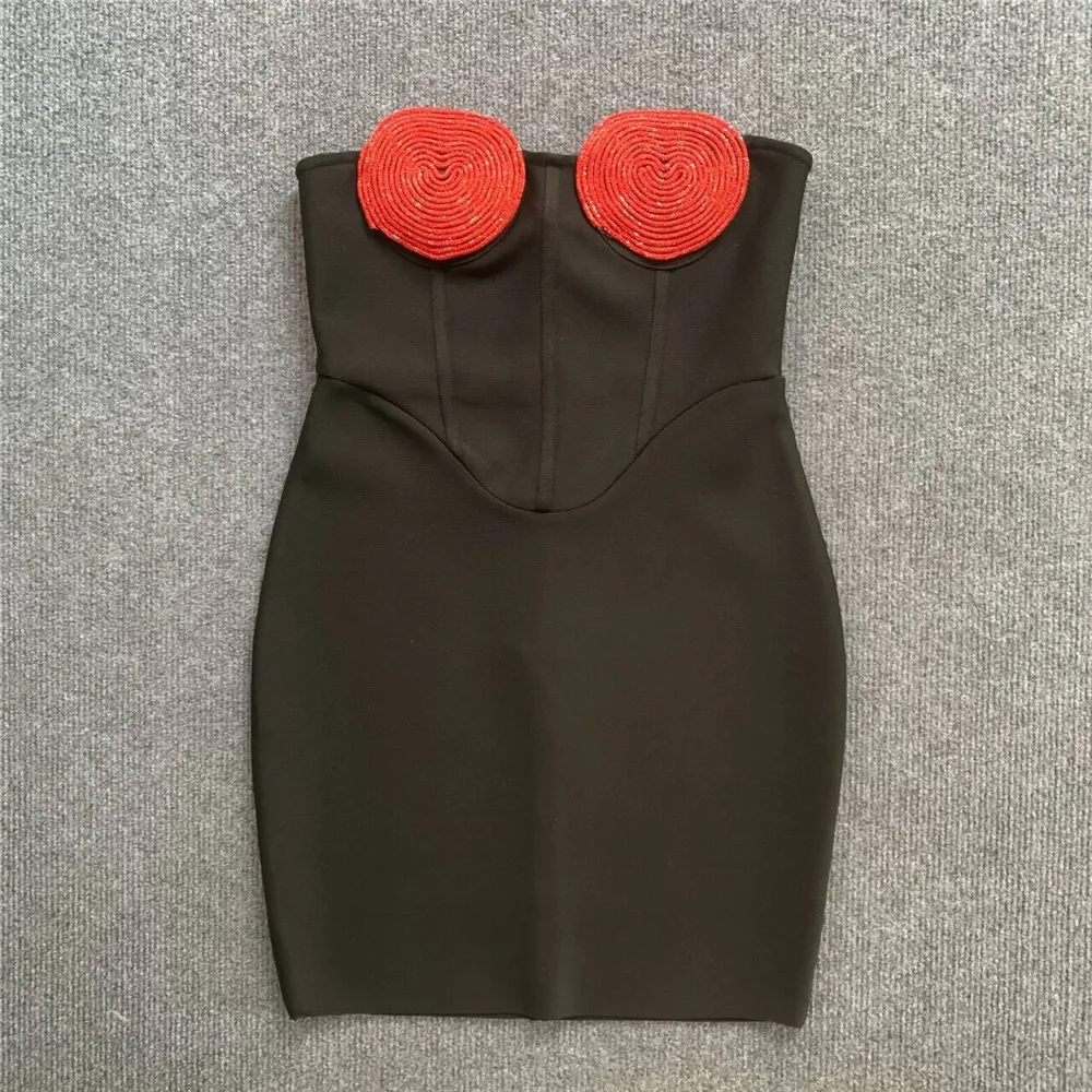 Vestito elegante dalla fasciatura delle donne 2024 nuovi vestiti senza maniche aderenti con perline Sexy Club Party Mini abiti