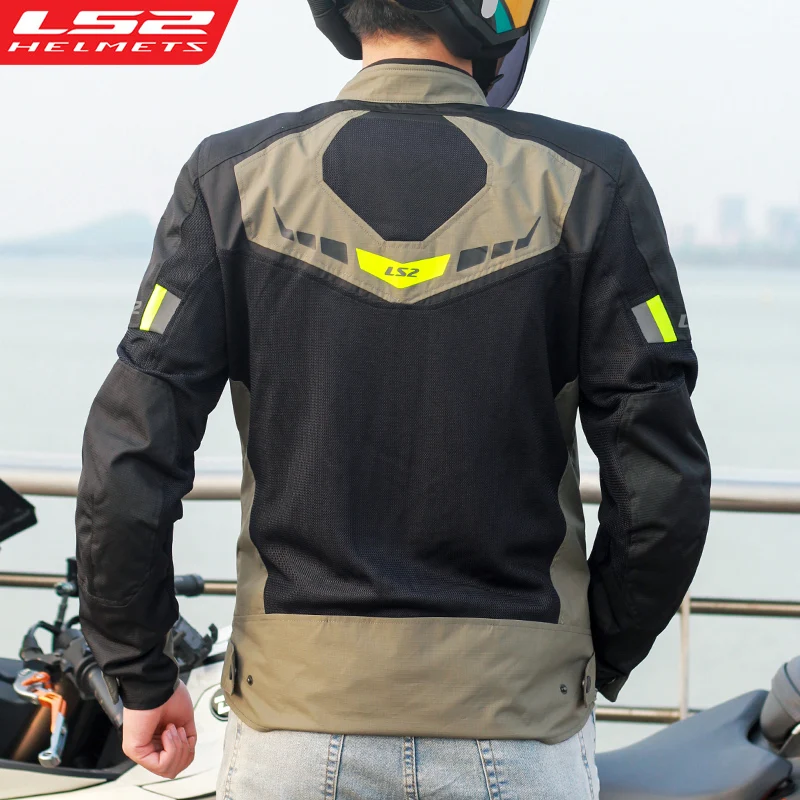 LS2 Motorcycle Jacket MJ158 Breathable Motorbike Jacket Men Women Motocross Jacket CE Anti-Fall Reflective Riding Clothes