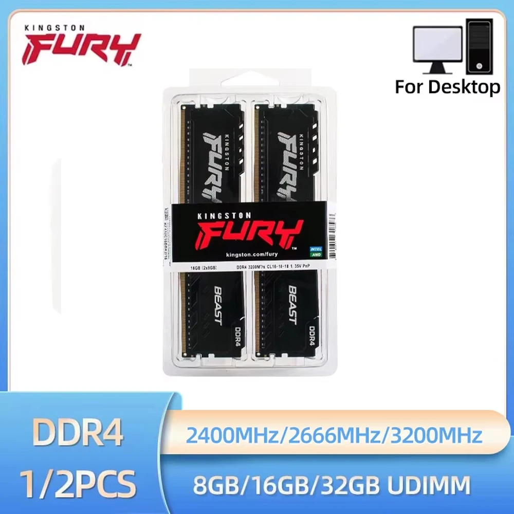 

Kingston Fury Beast DDR4 4 ГБ 8 ГБ 16 ГБ КОМПЛЕКТ 320 МГц 2666 МГц 2400 МГц Настольная память 288 контактов 1,2 В PC4-19200 21300 25600 Игровая оперативная память