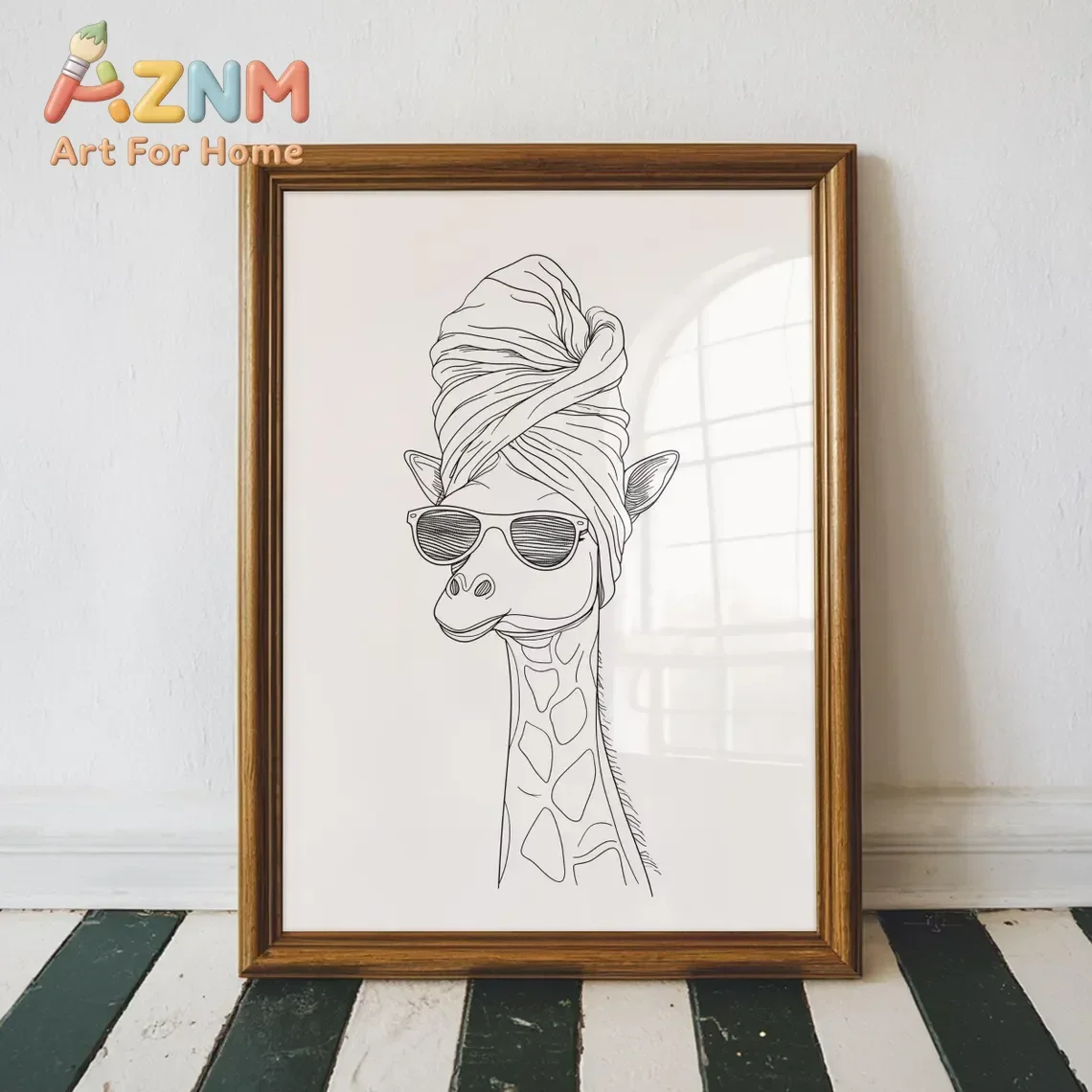 AZNM Giraffe With Towel And Sunglasses Line Art Canvas Wall Art Funny Minimalist Sketch Art Print Unframed Canvas Poster for Bat