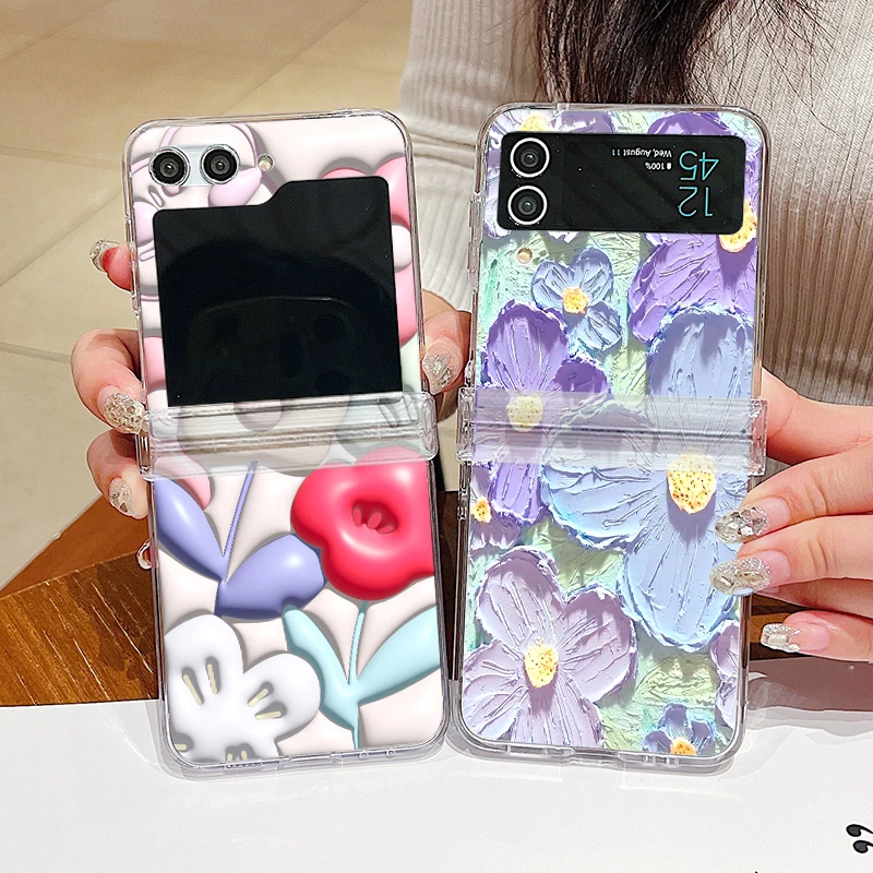 Ölgemälde-Blumen-Schutzhülle für Samsung Galaxy Z Flip 8 7 FE 6 5 4 3 5G Faltbare Harte PC-Handyhülle für Samsung ZFlip7 Flip8 – Detail 2