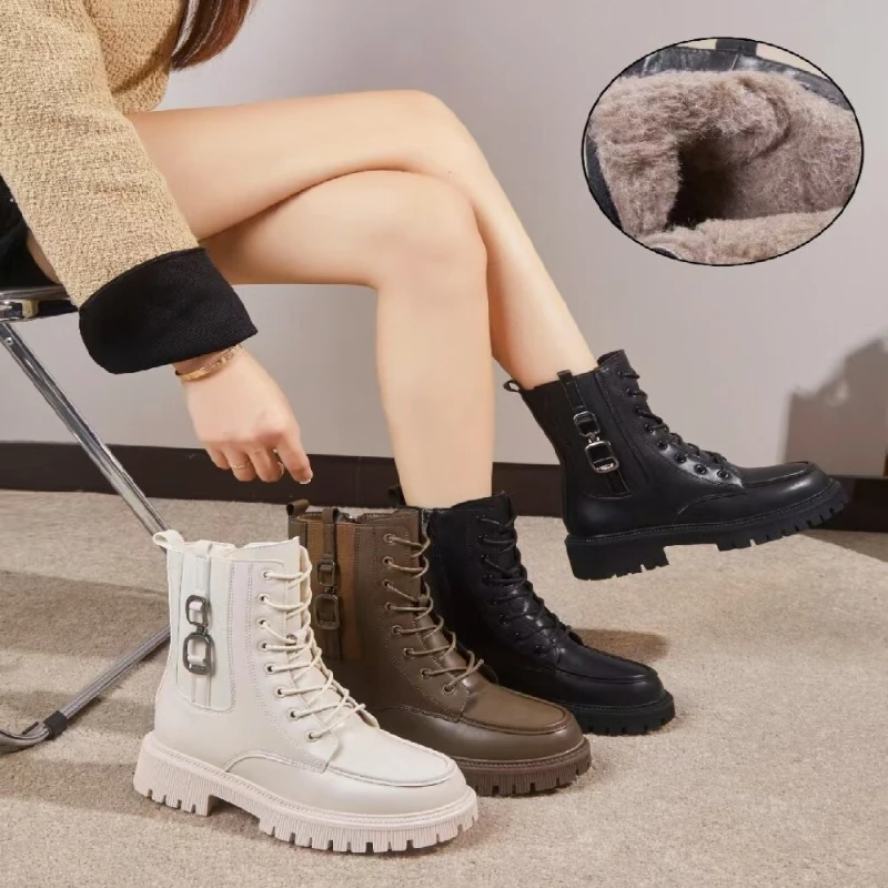 

Осенне-зимняя женская обувь на платформе большого размера, однотонные дизайнерские ботильоны, женские модные повседневные кожаные ботинки
