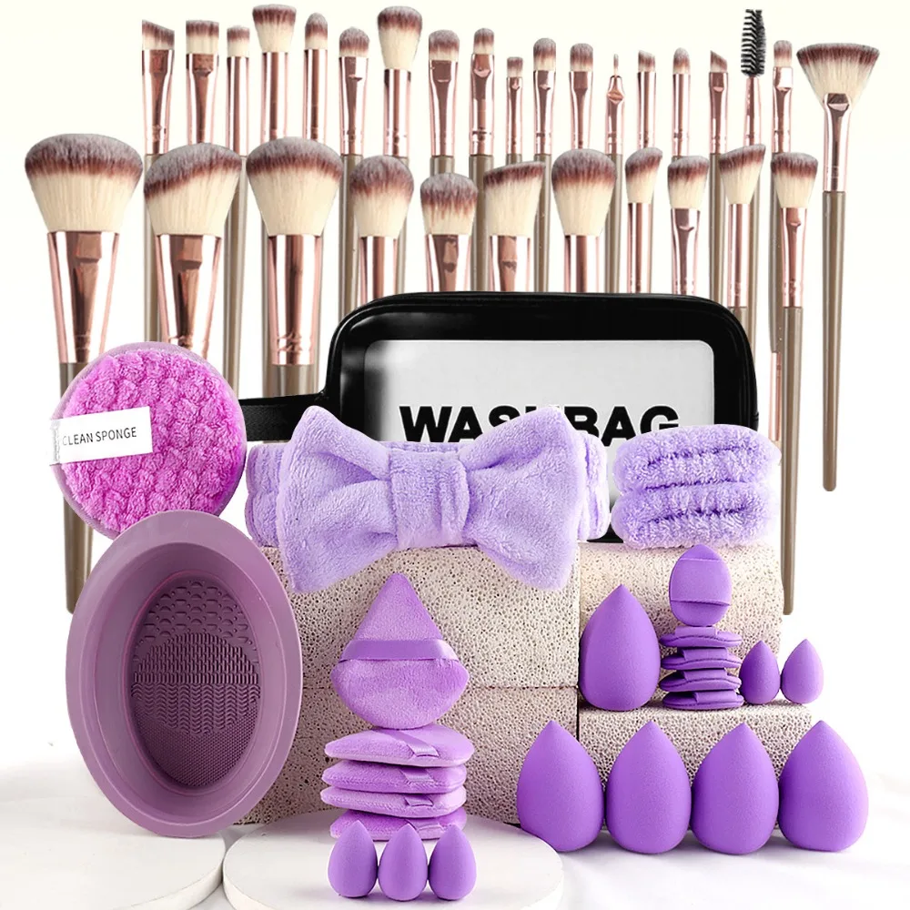 Kit d'outils de maquillage doux, bandeau professionnel, bracelet, ensemble de pinceaux de maquillage, ombres à paupières confortables, Blush, 20/40 pièces