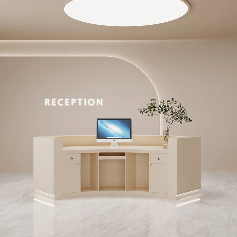 

Decor Luxury Front Desk Reception for Salon Counter Checkout U Shape Reception Desks White Beauty Mostrador De Tienda Furniture
