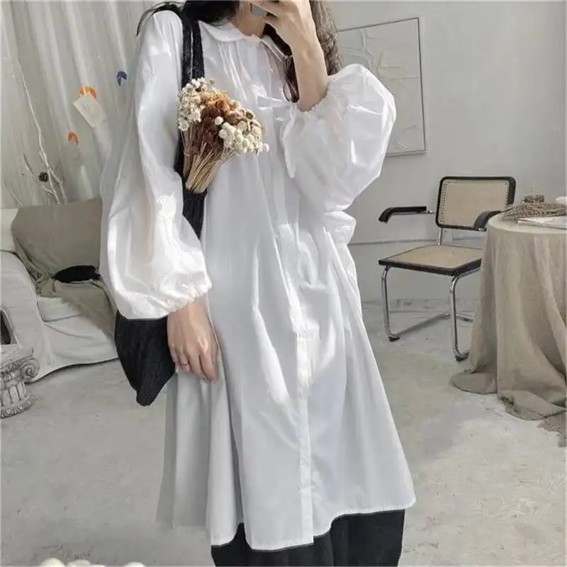 Ladies Long Sleeve Dress Shirt Skirt Spring New French Irregular Design Fashion Popular Casual Loose Large Size Skirt