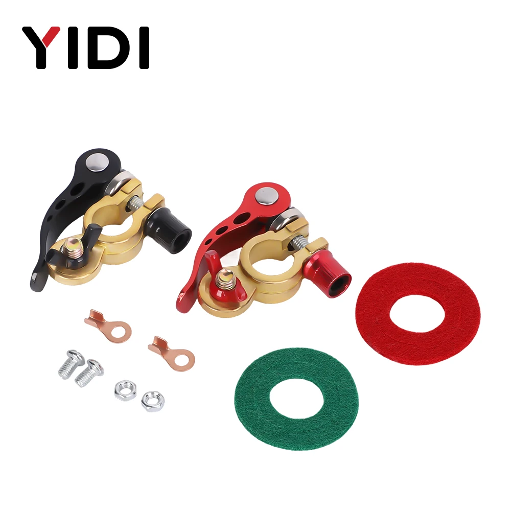 1 Pair Car Battery Terminal Connectors Quick Release Positive Negative Brass Top Post Cable Clamps for Auto Marine Boat RV