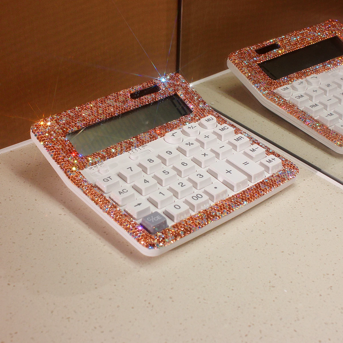 General Purpose Calculator with Rhinestone Real Voice Learning Big Button Screen Display 12 Digits Dedicated Office Supplies